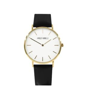 Kinsley Armelle Gold Ashen Black Leather Watch!